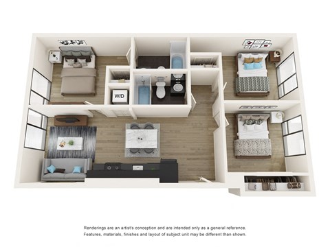 Three Bedroom 2 bath Floor Plan at Analog Tacoma, Tacoma, WA